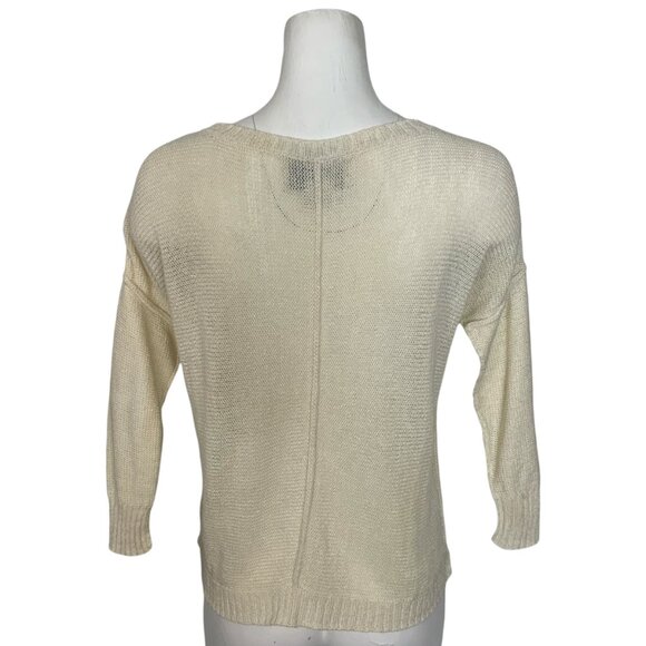 Brochu Walker Linen Sweater S Cream 3/4 Sleeve Scoop Neck Lightweight Coastal - Picture 2 of 13